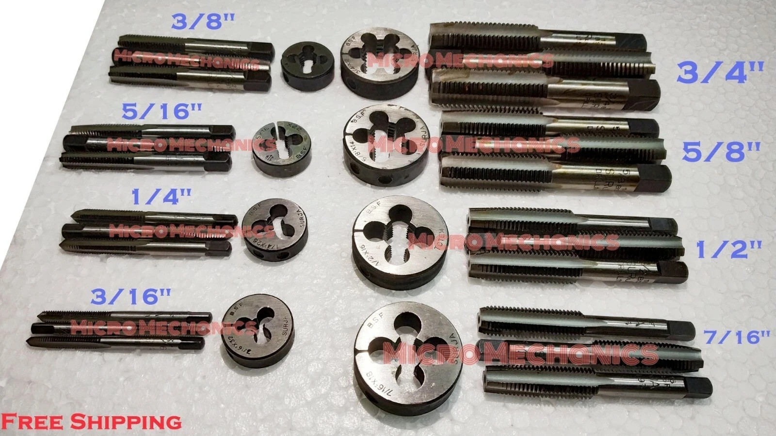 BSF Tap & Die Set 3/16″ TO 3/4″ – 8 SIZES Carbon Steel BRITISH STANDARD FINE SET