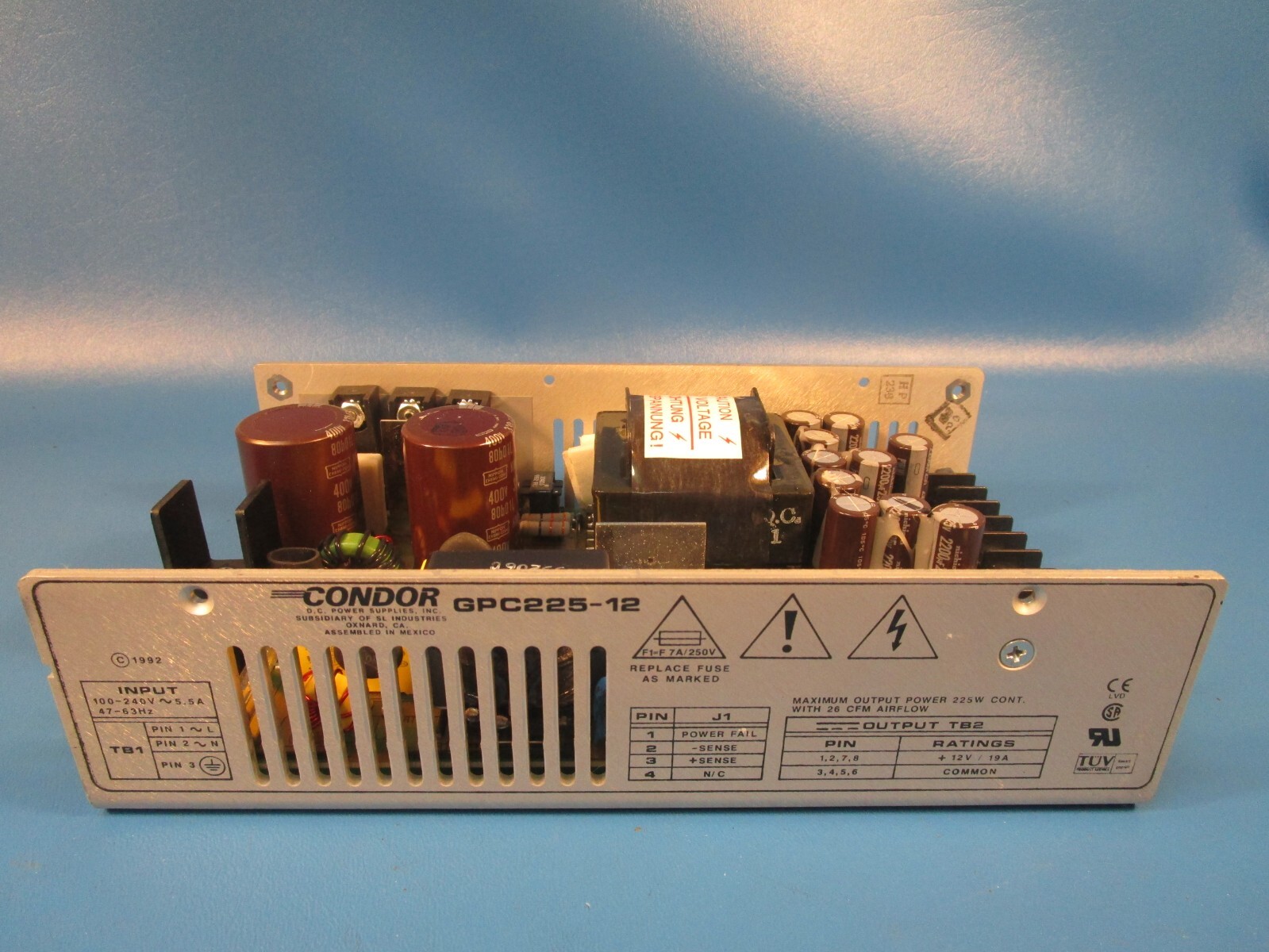Condor GPC225-12, 12V DC, Power Supply, Input 100-240V ~ 5.5A, 47-63Hz