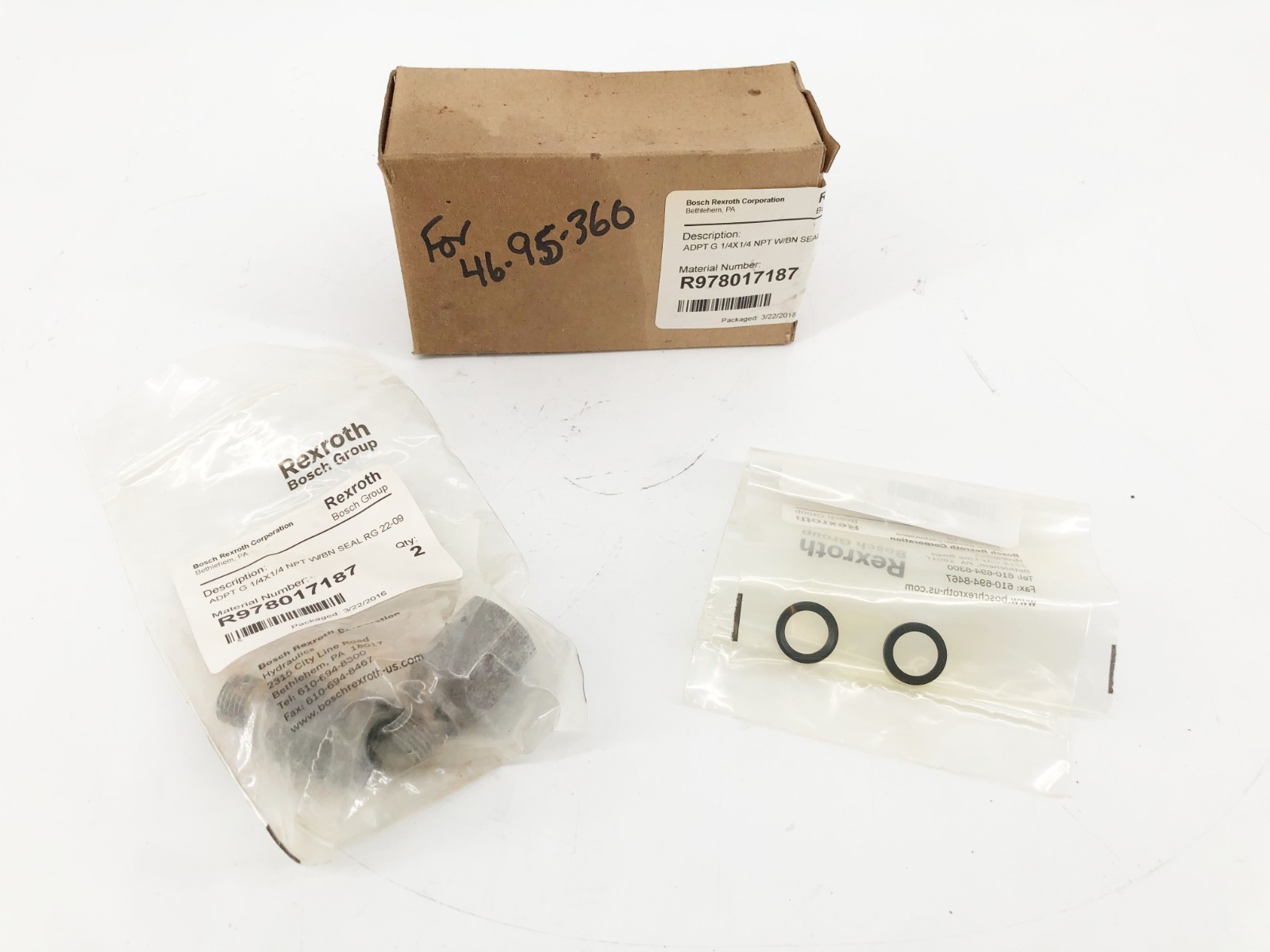 Box of 2 New Bosch Rexroth R978017187 ADPT G 1/4 X 1/4 NPT W/ BNH SEAL RG 22-09