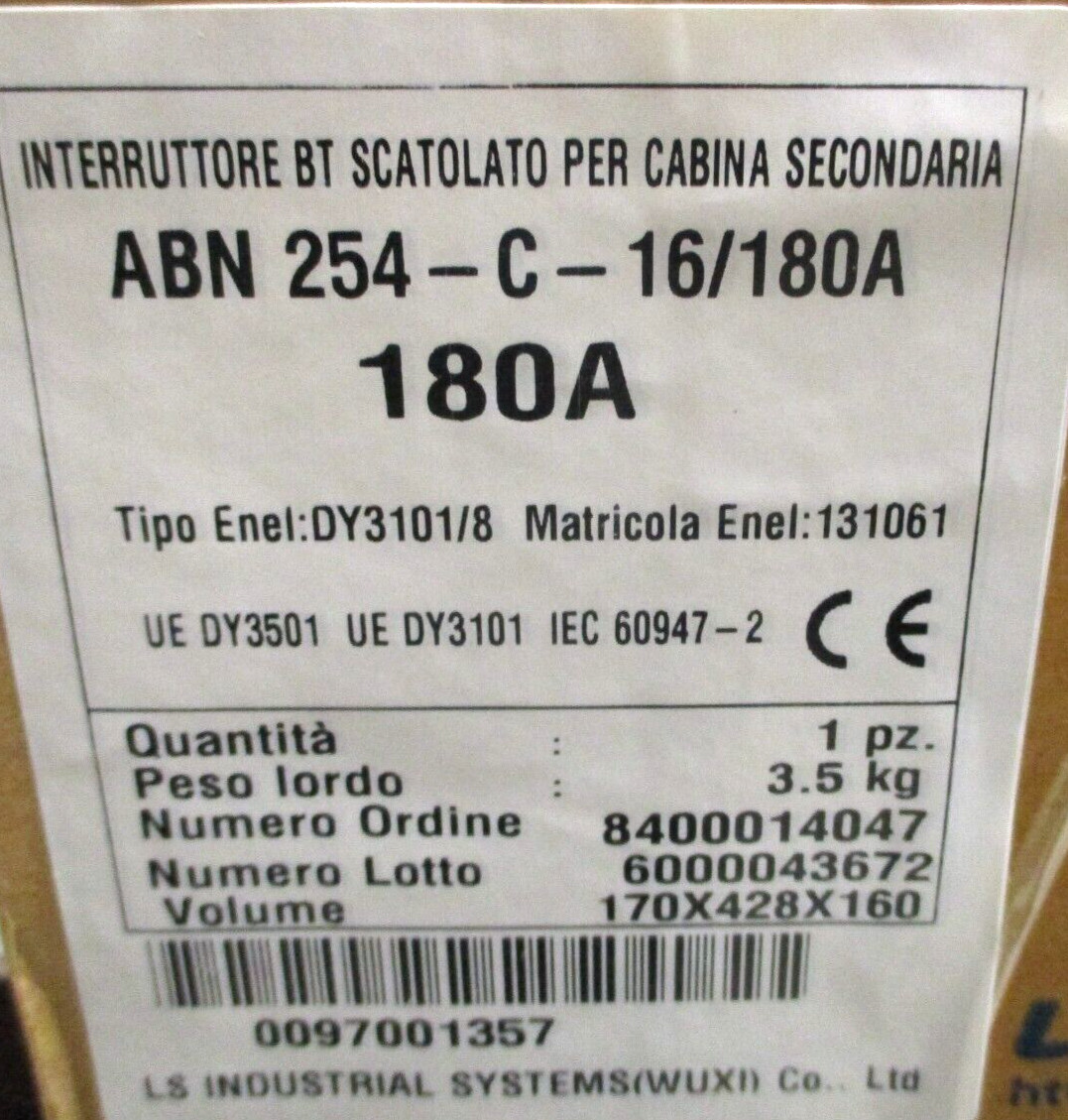 LS INDUSTRIES , ABN254-S-16/180A , MOLDED CASE CIRCUIT BREAKER , SURPLUS