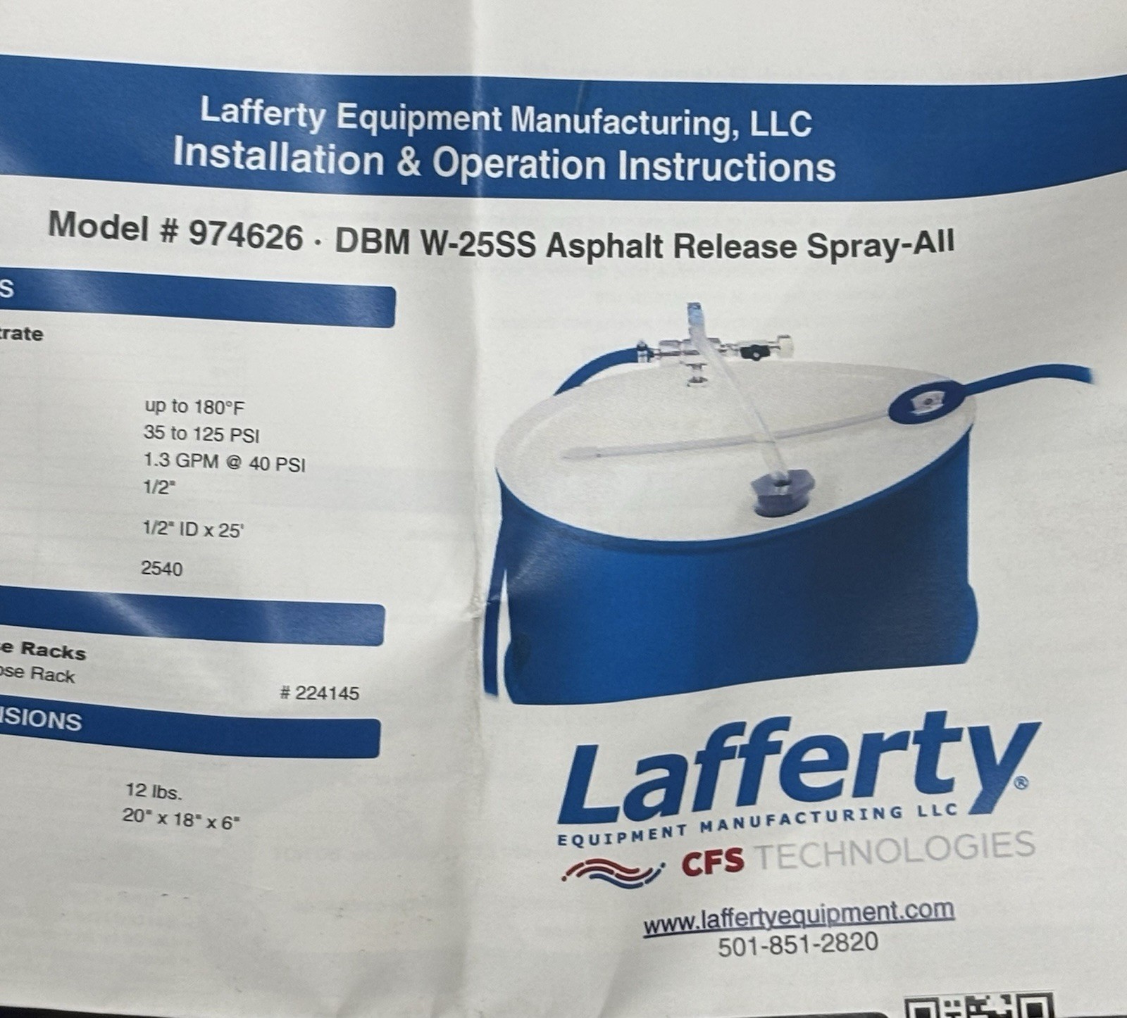 Lafferty DBM W-25SS Asphalt Release Spray-All Part Number: 974626