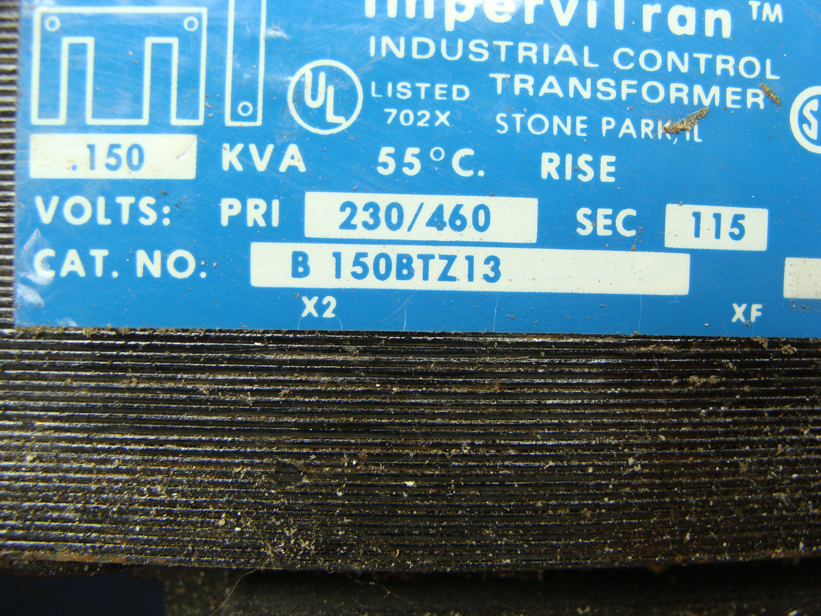 IMPERVITRAN INDUSTRIAL CONTROL TRANSFORMER B150BTZ13 .150KVA PRI VOLTS 230/460