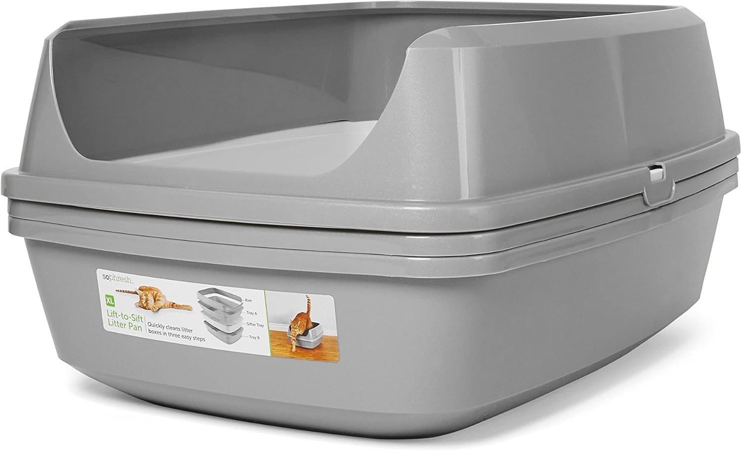 So Phresh Grey & White Lift-to-Sift Cat Litter Pan, X-Large, 22.4″ L X 16.9″ W X