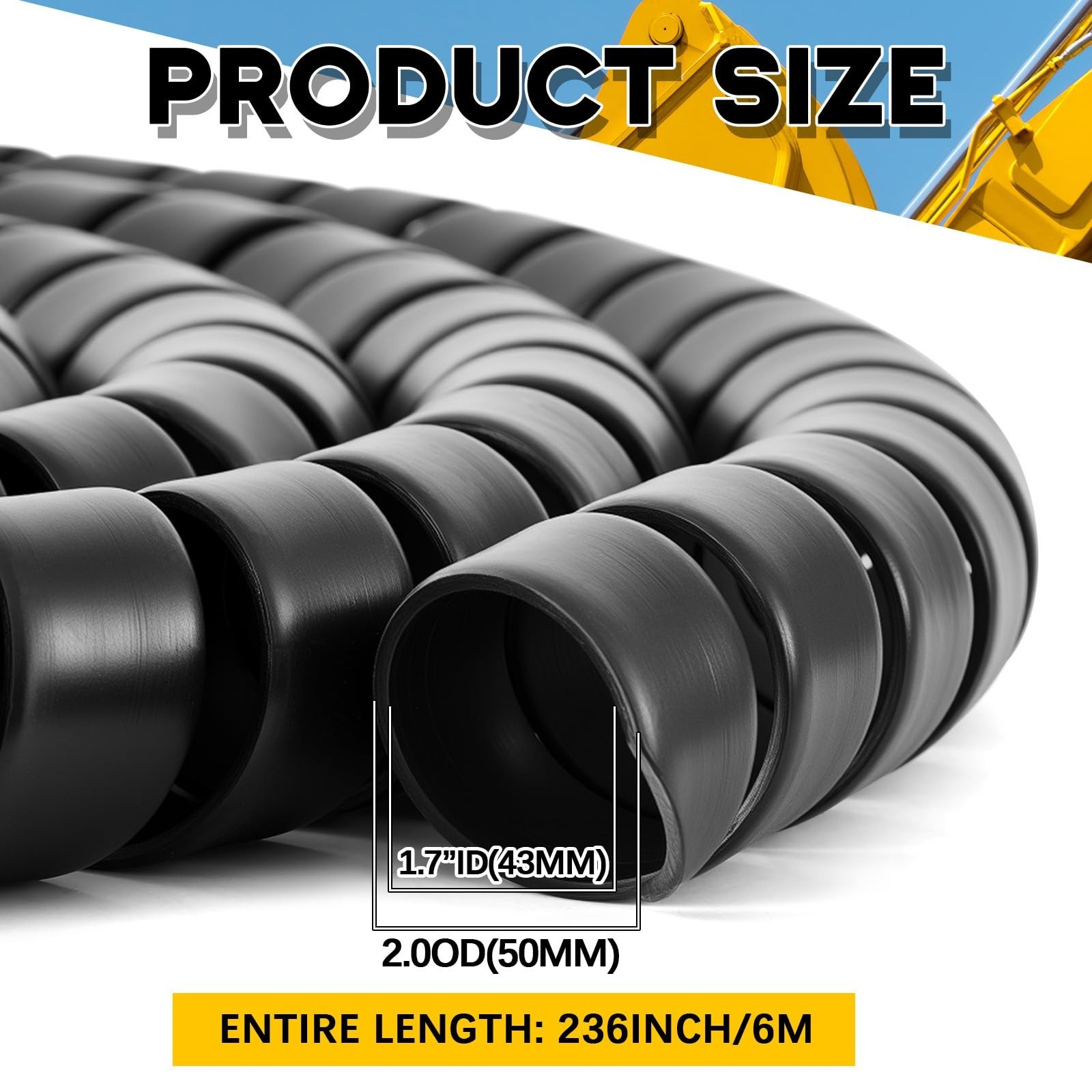 1 Pcs Spiral Wrap Cable Protector, Safe 2.0″ Od x 20′ Pre Cut Lengths Hydraul…
