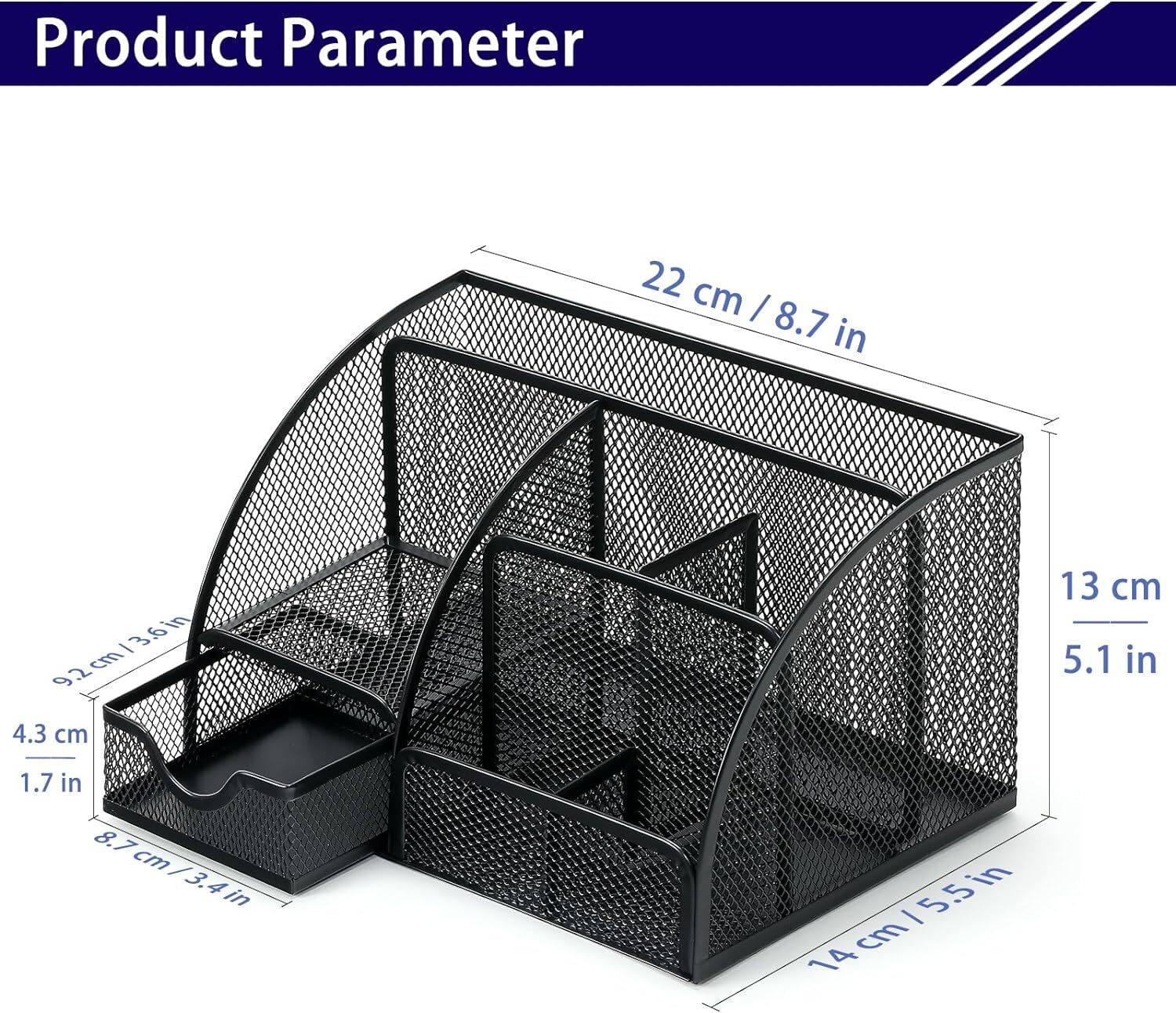Mesh Desk Organizer Desktop Office Supplies Stationary with 6 Black