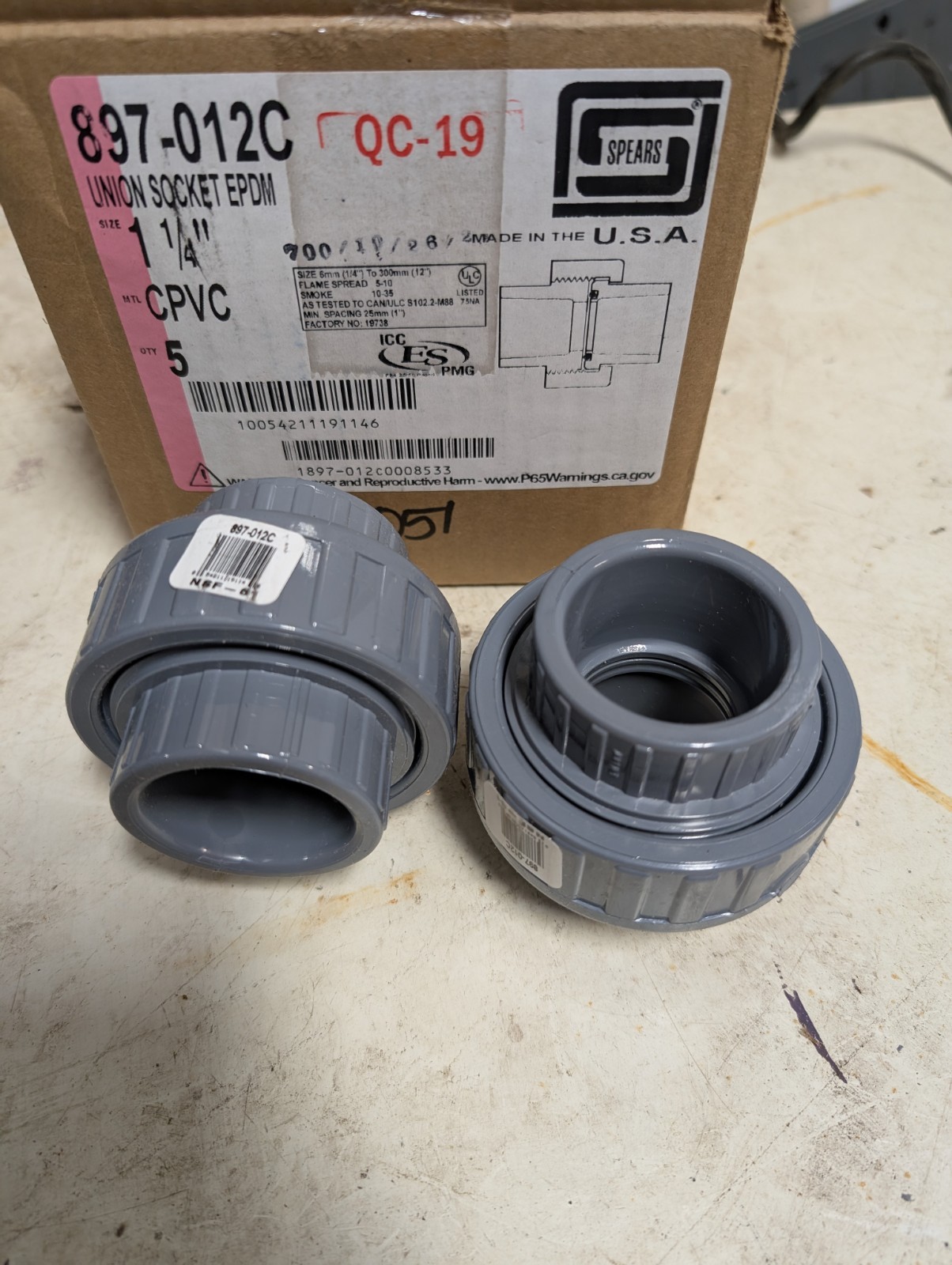 5x Spears 897-012C 1-1/4 CPVC UNION Socket By Socket EPDM !Charity!