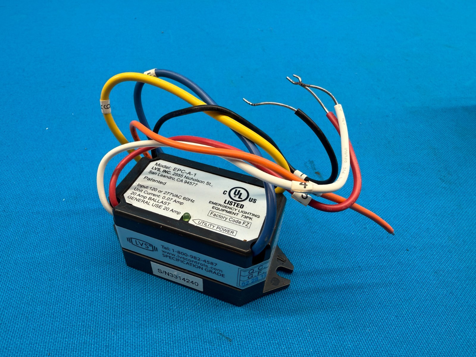 Hubbell UL924BRUNV 20Amp 120/277V Emergency Lighting Control Relay EPC-A-1