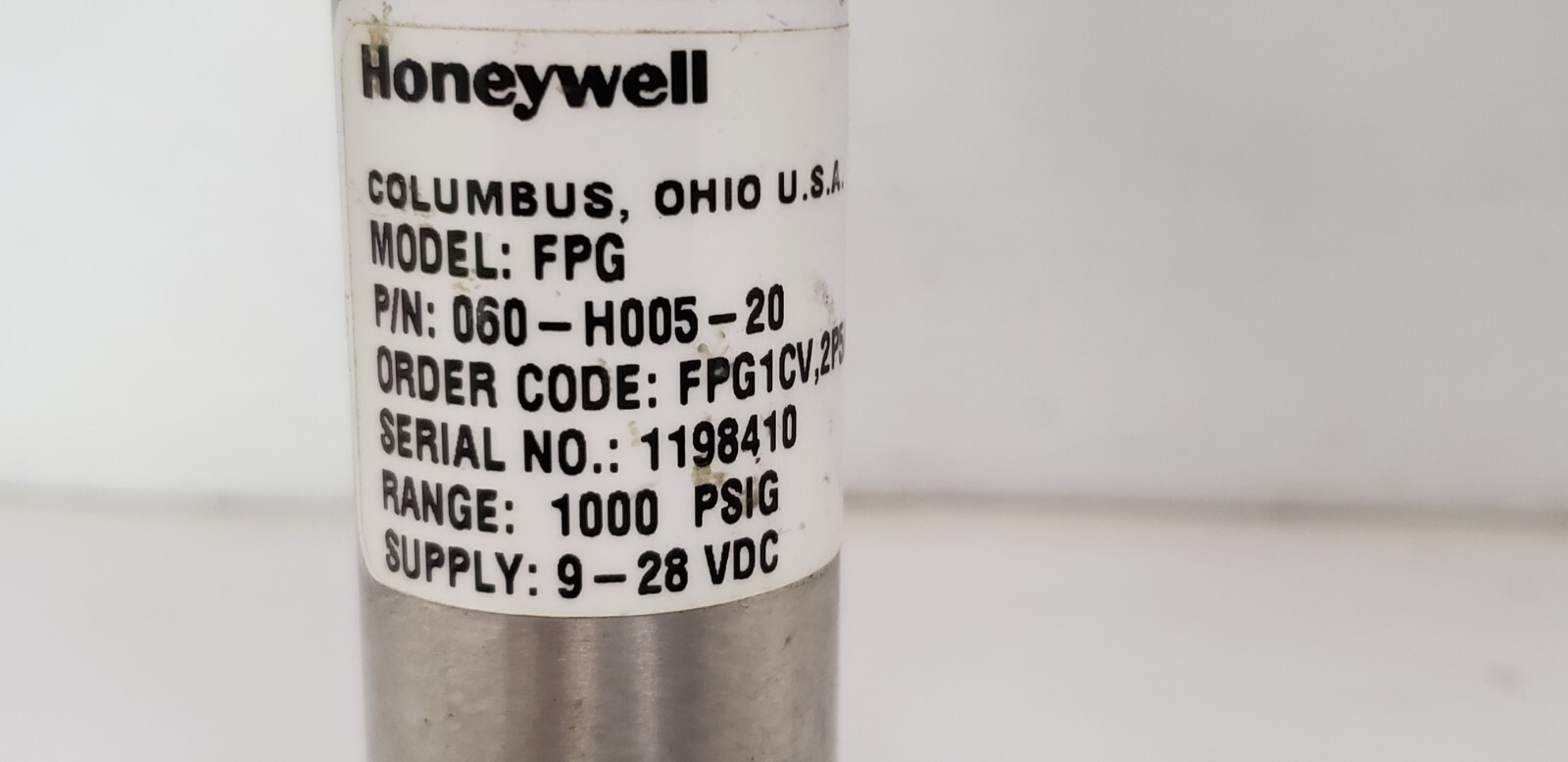 HONEYWELL 060-H005-20 PRESSURE TRANSDUCER, MODEL FPG, 1000 PSIG RANGE, 9-28VDC