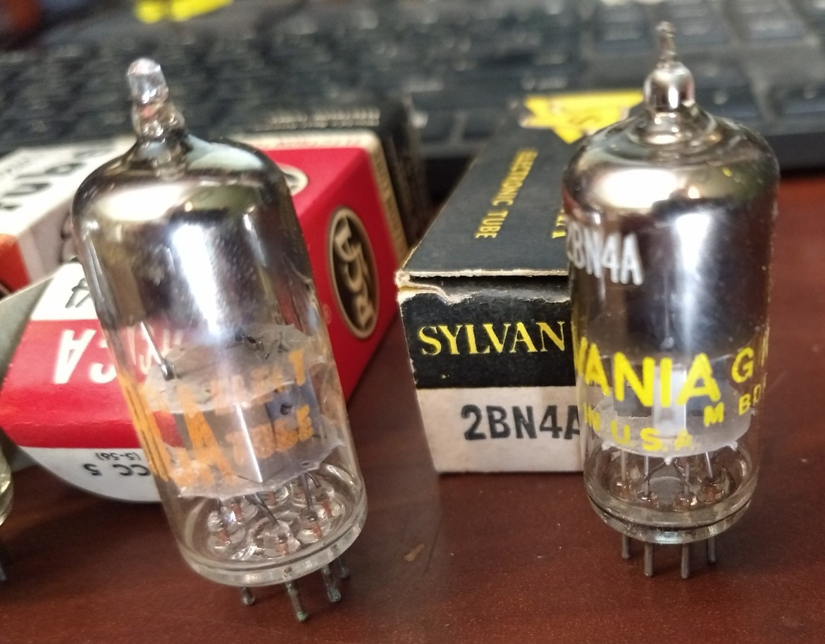 LOT OF 4 NOS ELECTRONIC TUBES 2BN4/A RCA GE SYLVANIA – STANDARD TUNER is RED TIP