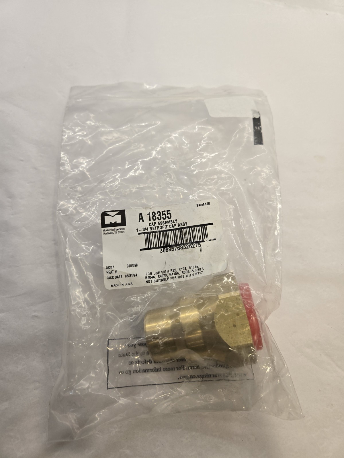 Mueller Industries A18355 Retrofit Cap Assembly Durable Brass
