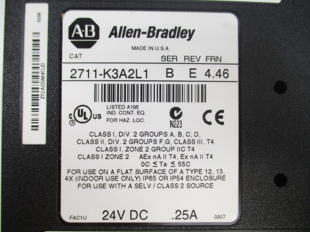 INDUSTRIAL SPARE PART 2711-K3A2L1 SER. B F/W 4.46 24VDC .25A REV. E NSNP
