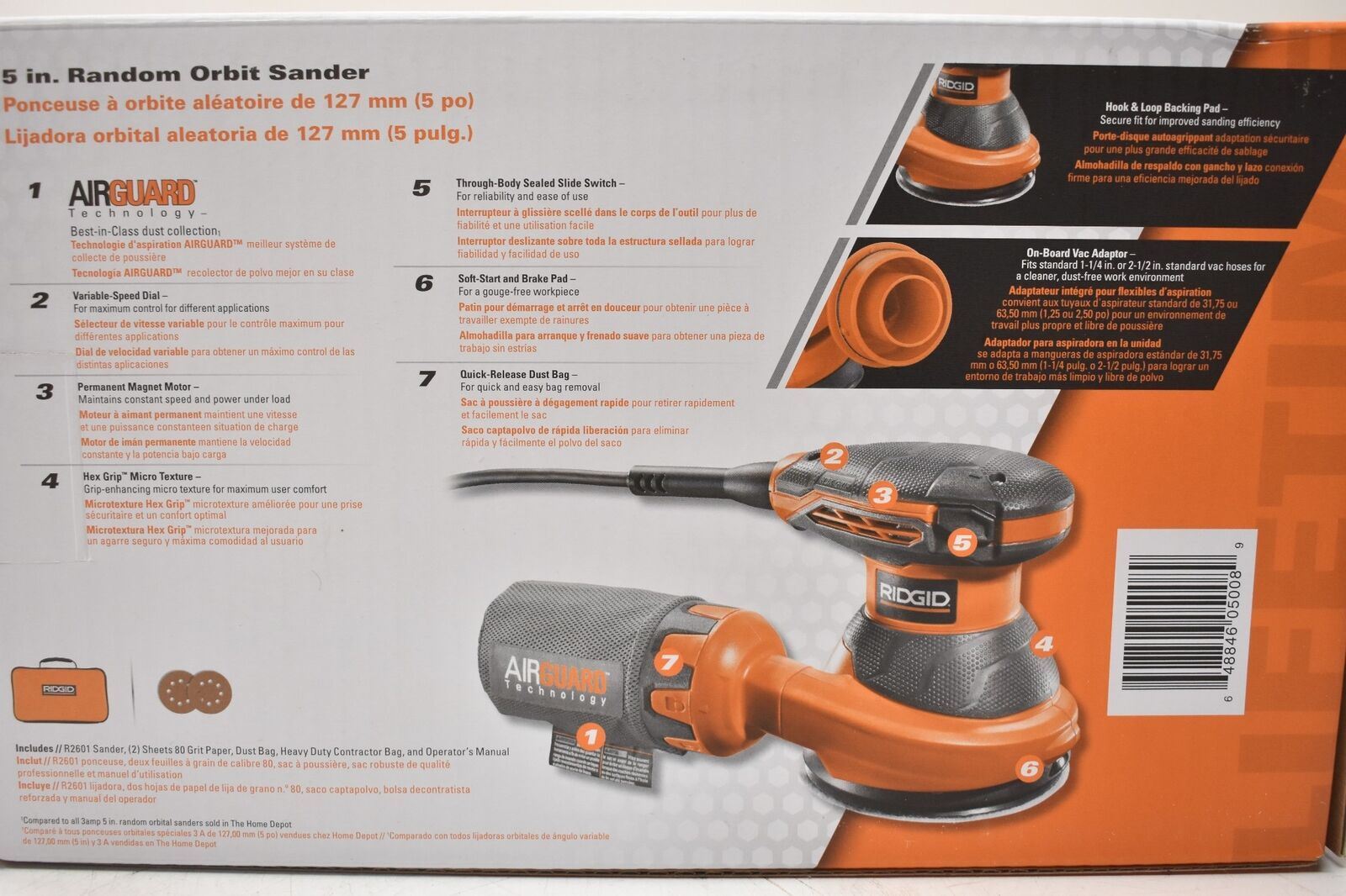 Rigid R26011 5″ Random Orbit Sander Airguard Technology