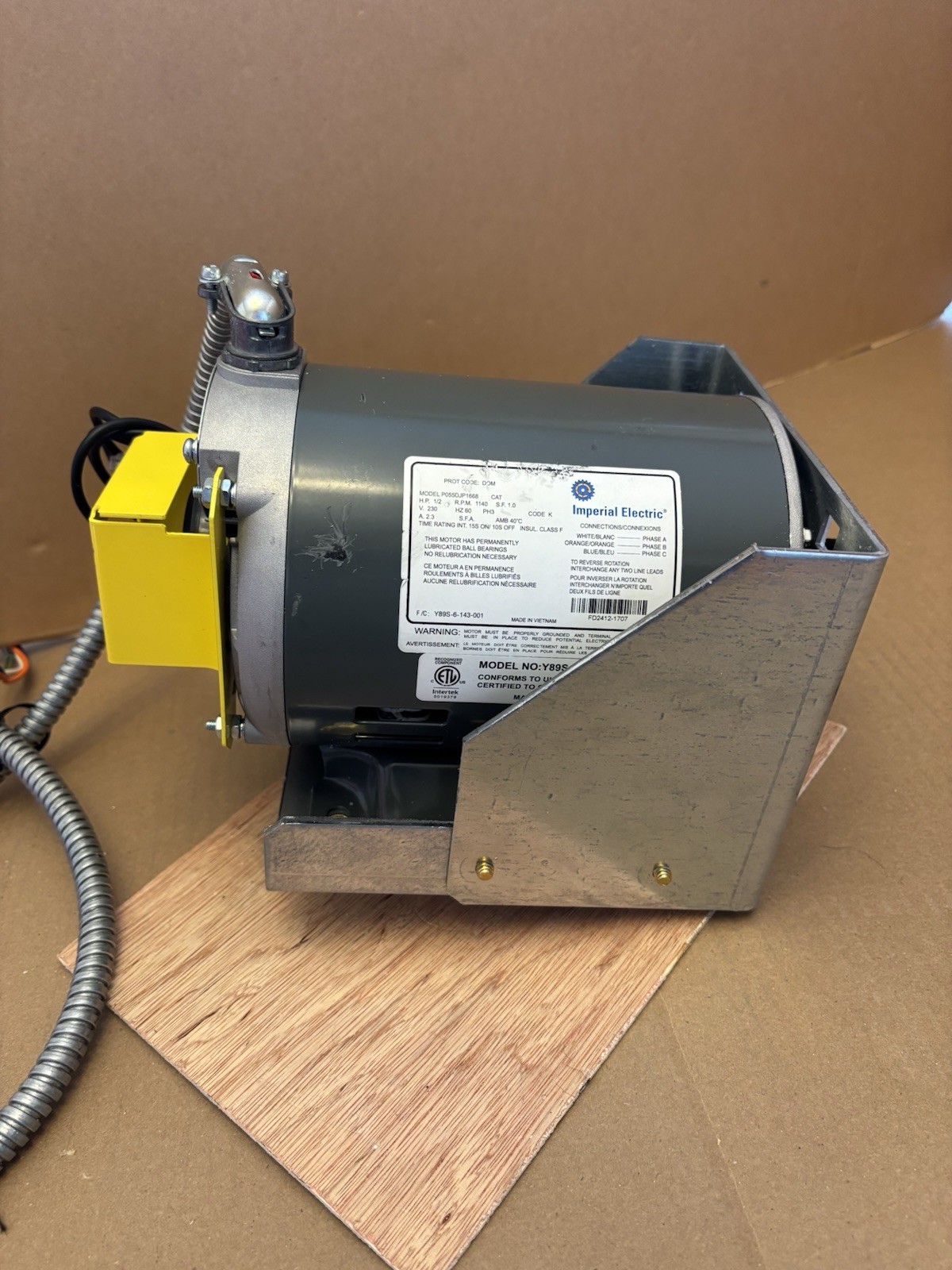 IMPERIAL ELECTRIC P055DJP1668 MOTOR 1/2-HP 1140-RPM 120V 3-PHASE Y89S-6-143-001