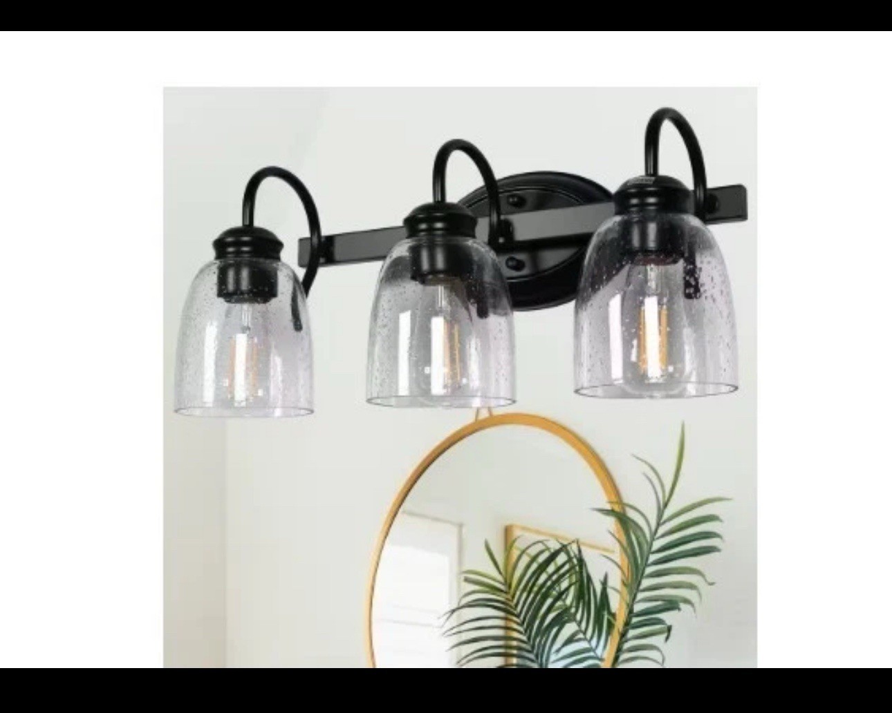 YANSUN 18.89 in. 3-Light Matte Black Vanity Light w/ Seeded Shades
