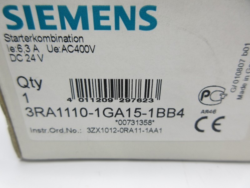SIEMENS 3RA1110-1GA15-1BB4 24VDC 6.3A NSMP