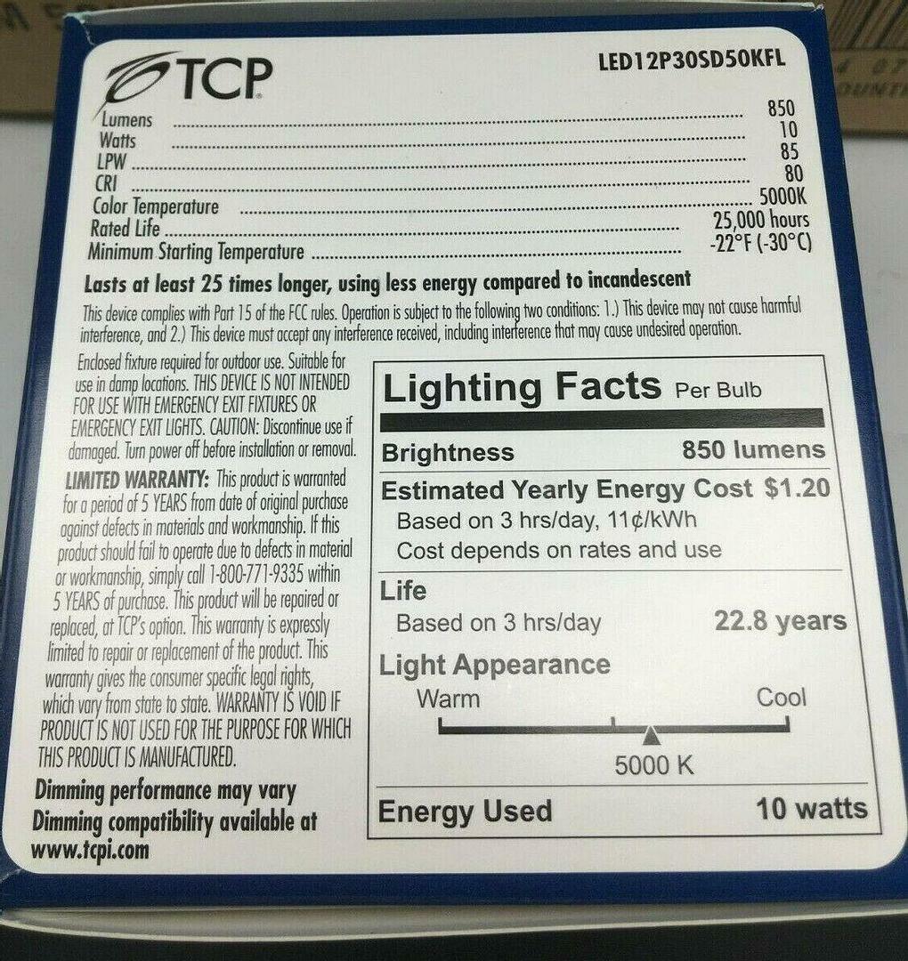 TCP Elite LED Lot of 12, 850 Lumens 10W, 5000K Dimmable Long Neck Lamp NIB