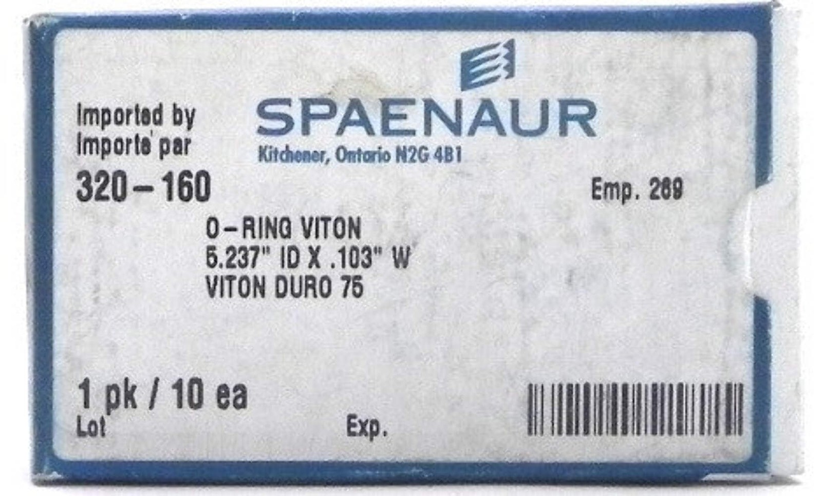 Spaenaur O Ring Viton 75 Duro Black 320-160 (10 Pcs)