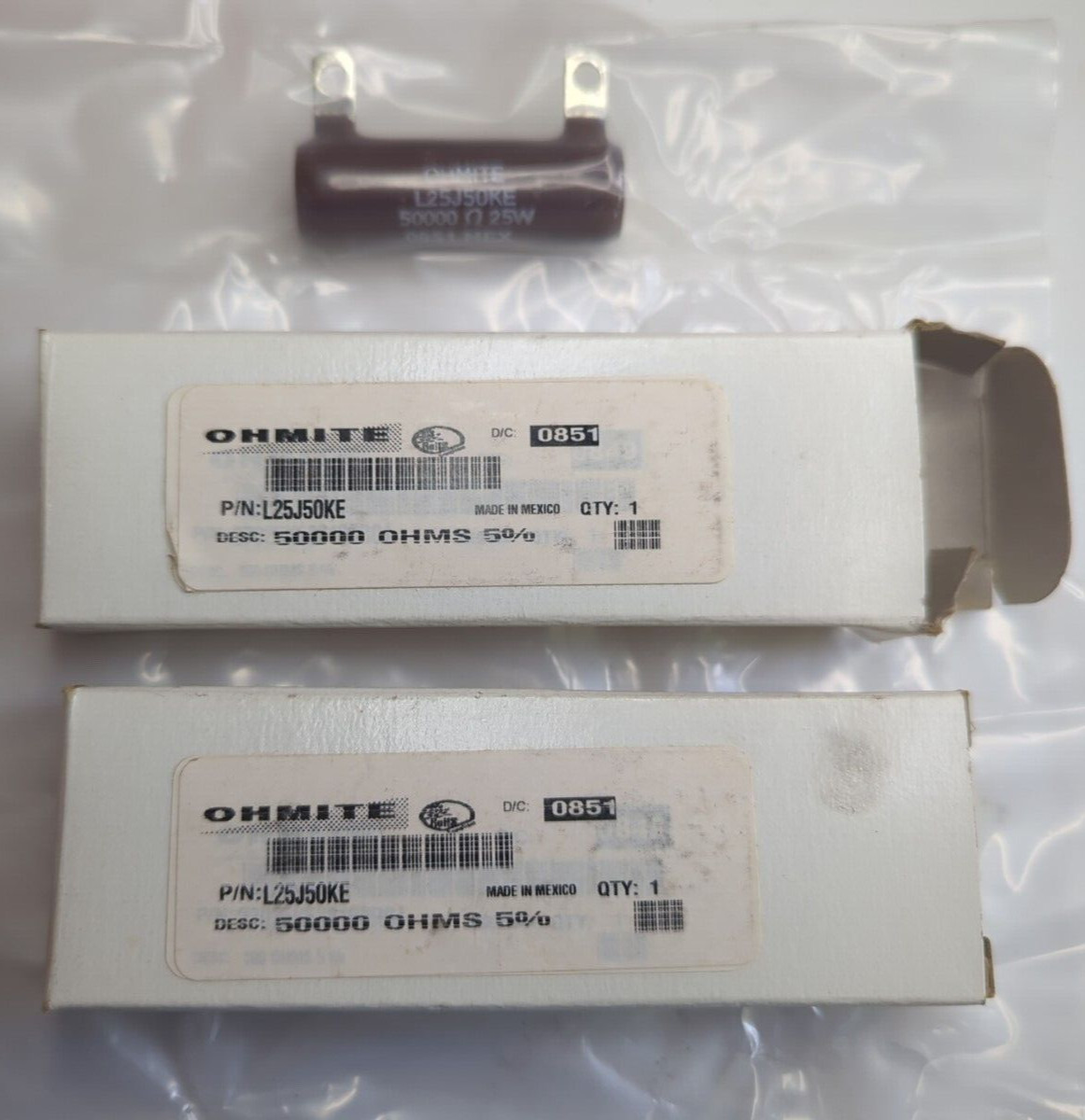 OHMITE L25J50KE Wire Wound Enameled Resistor DESC 50000 OHMS 5% MEXICO