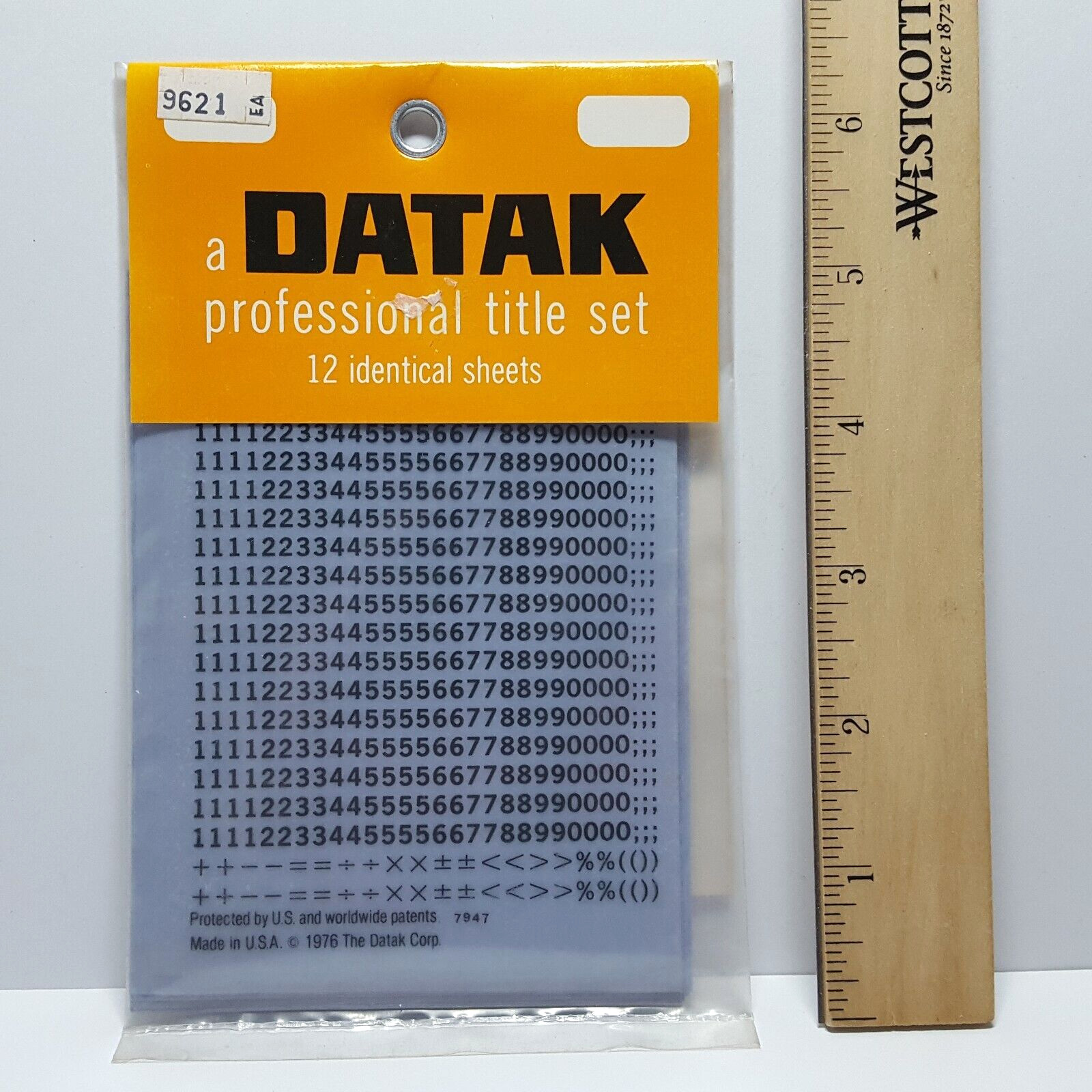 NOS Vintage DATAK 12 Pack 1/8″ BLACK NUMERALS Dry Transfer Sheets 9621 USA Made