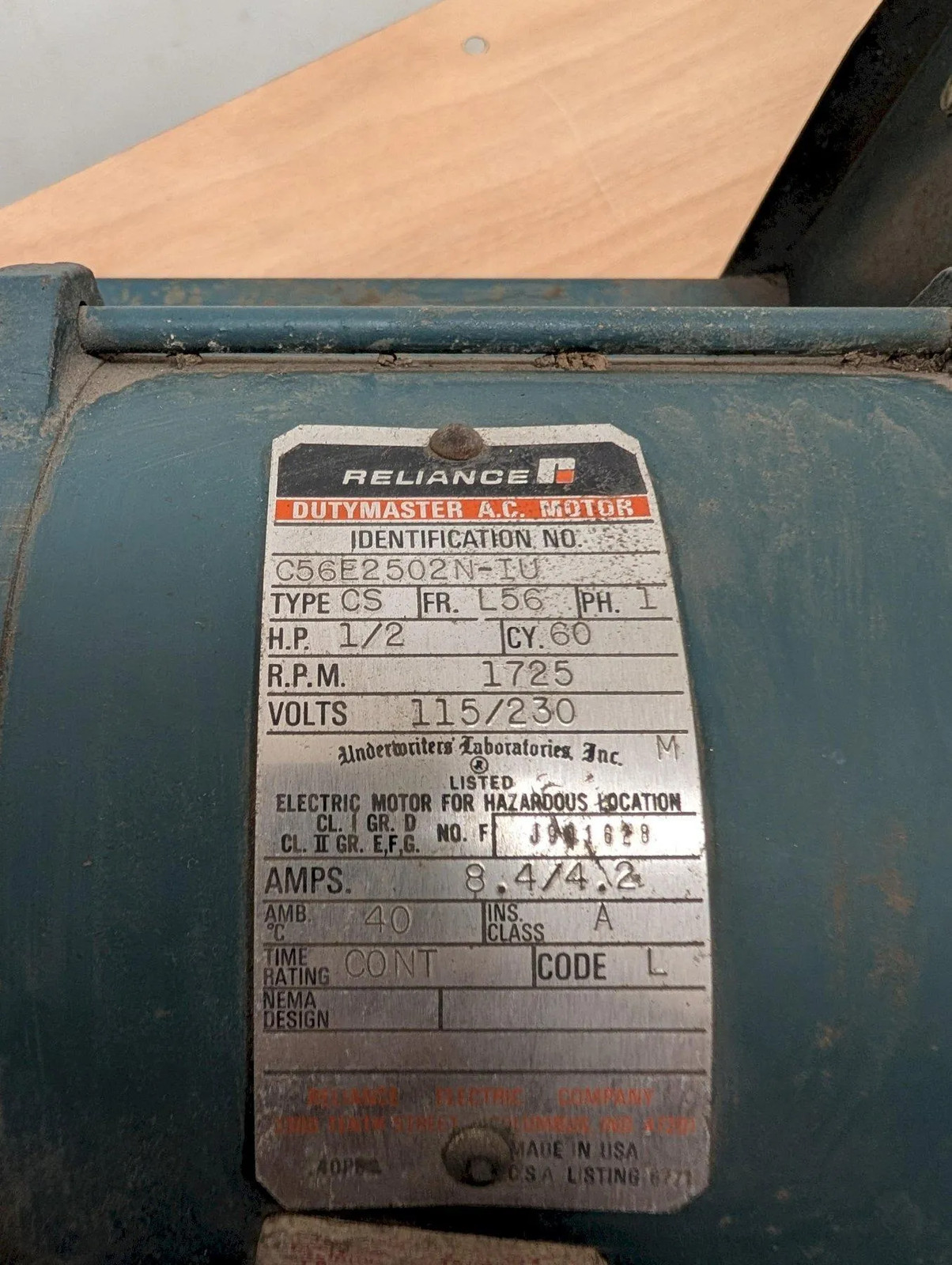 Reliance 0.5 HP AC Motor C56E2502N-IU 115/230V 1725 RPM + Chelsea UPD12FA EH Pum