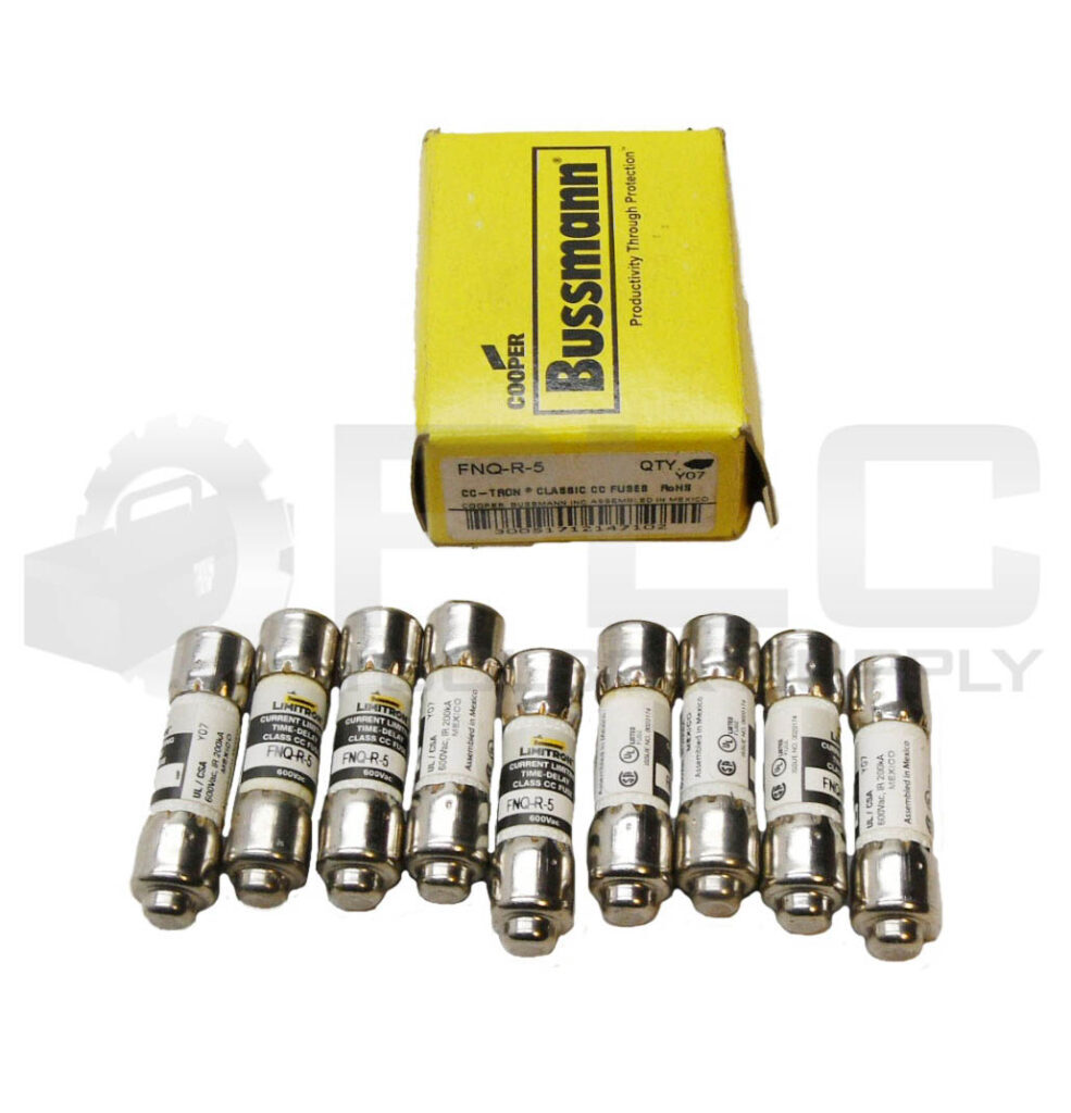 NEW BOX OF 9 BUSSMANN FNQ-R-5 TIME DELAY FUSE 5A 600VAC