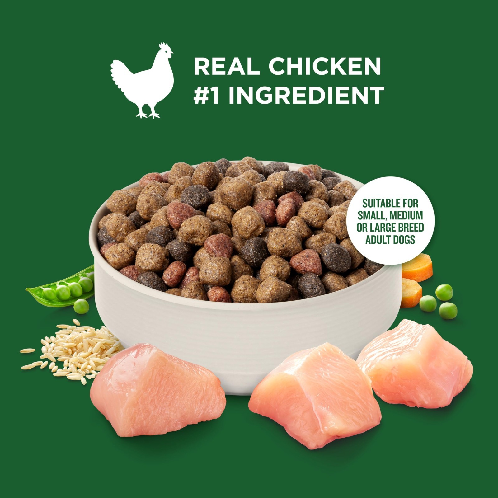Nutrish Real Chicken & Veggies Recipe Whole Health Blend Dry Dog Food, 40 lb. Ba
