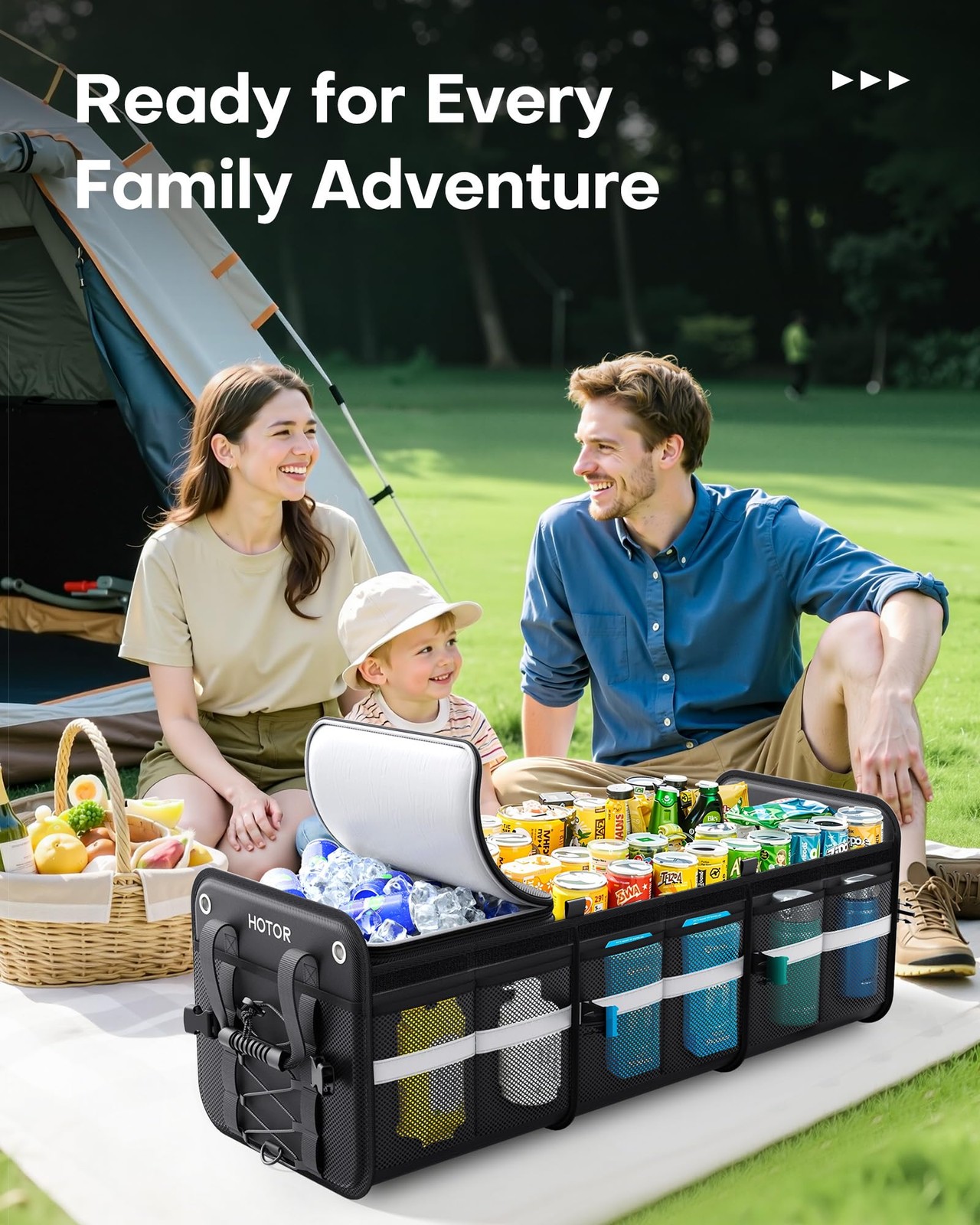 Car Trunk Organizer 3 Compartments with Cooler Foldable Storage Organizador Auto