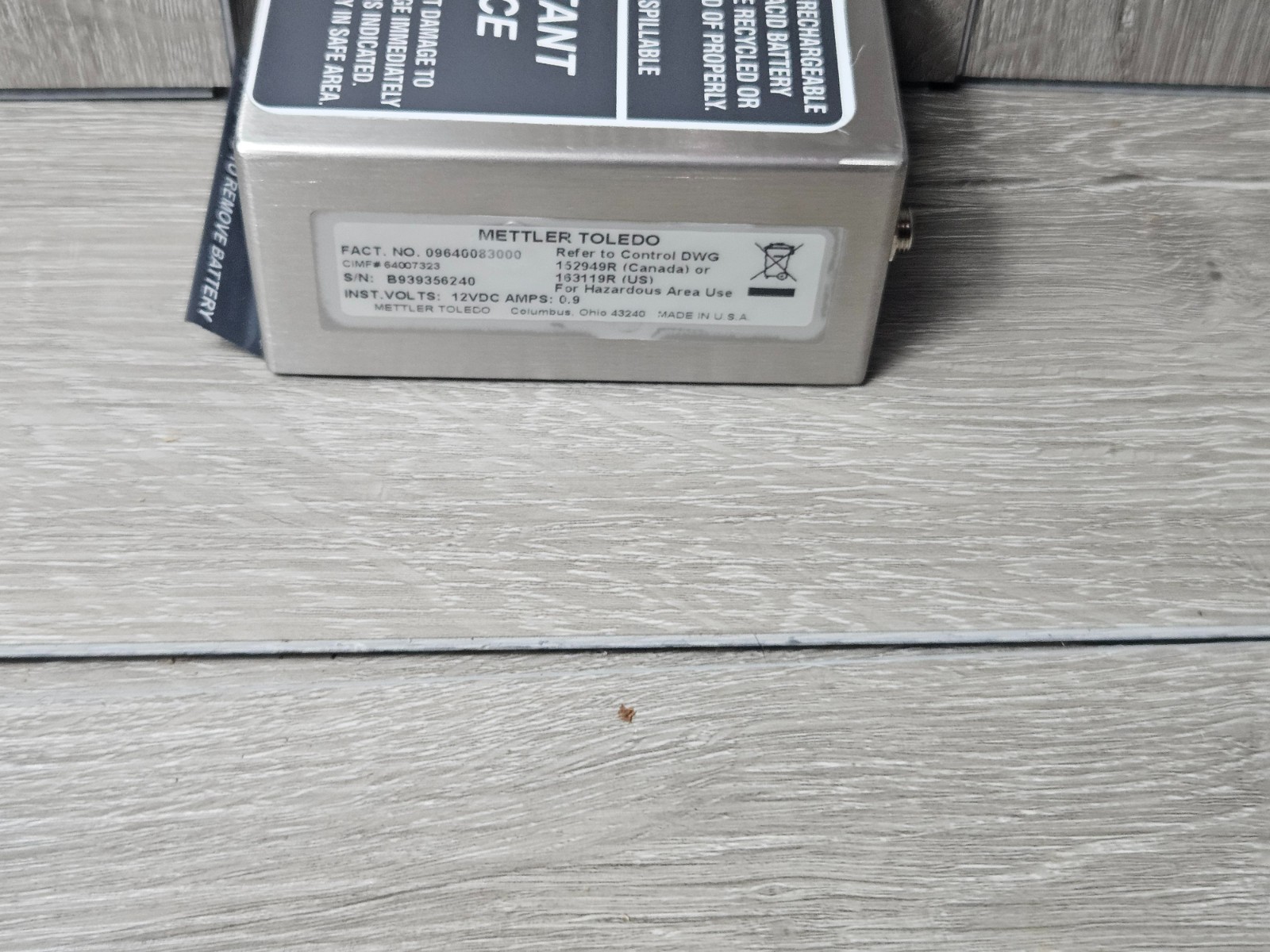 MEttler Toledo Spare 1.2 Hour Battery – S/N: B939356240 P/N: 64007323