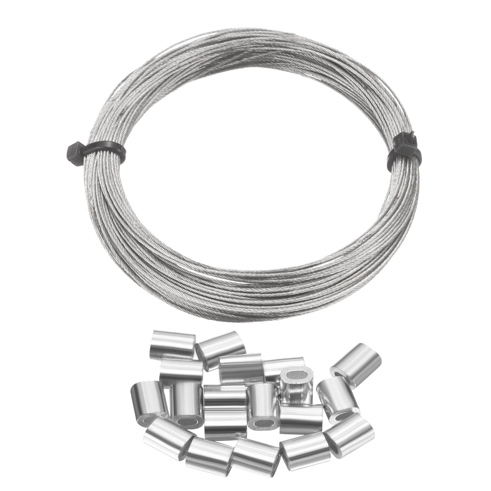 50ft (15M) 0.5mm Stainless Steel Wire Rope 7×7 Strand with 20pcs Loop Sleeves