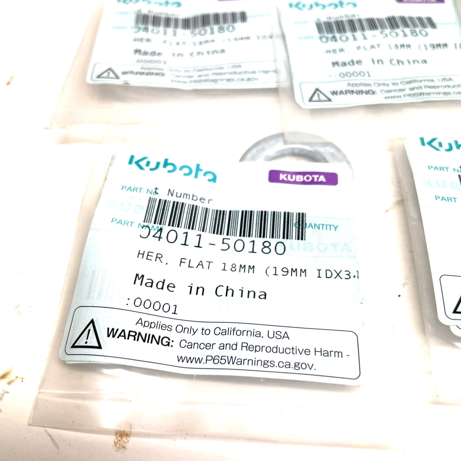 LOT OF 9 KUBOTA FLAT WASHER 19mm x 34 04011-50180