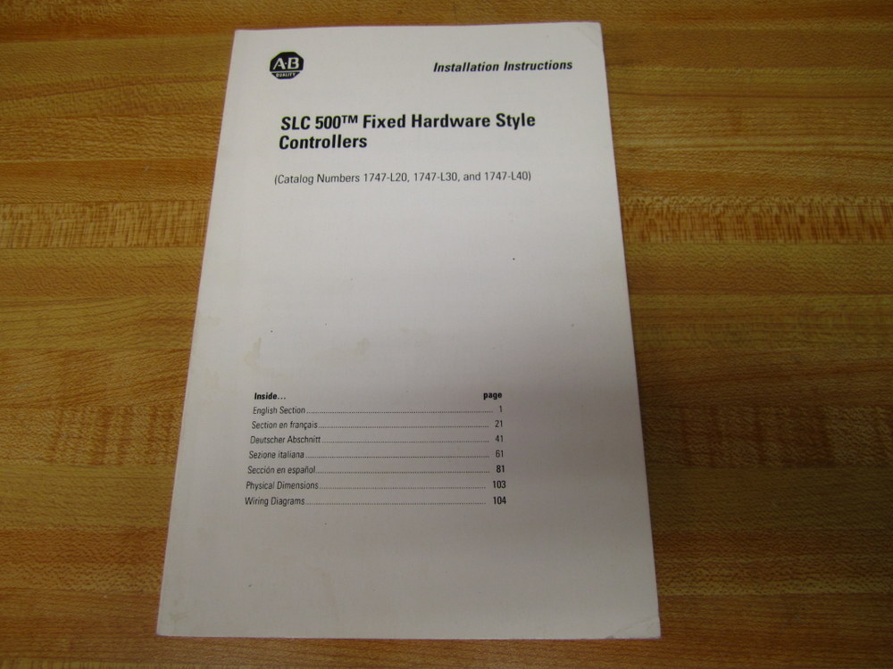 Allen Bradley 40072-092-01 SLC500 Instructions 40072-092-01(B)
