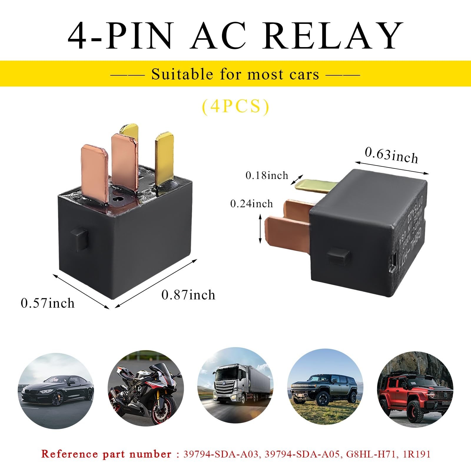 KVAEY 2 PCS Car AC Relay, G8HL-H71 4 Pin Multiple Use Power Relay Assembly Fa…