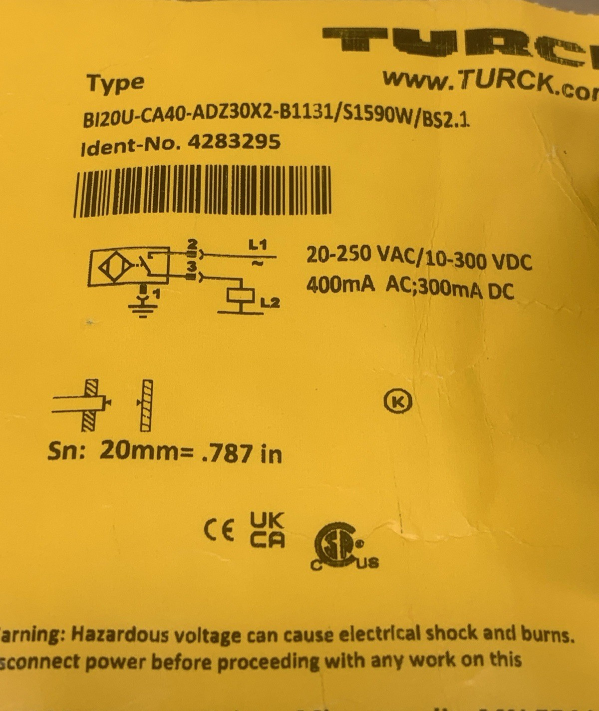 TURCK BI20-CA40-ADZ30X2-B1131/S1590 W/BS2.1 PROXIMITY SENSOR 4283295 * NEW*
