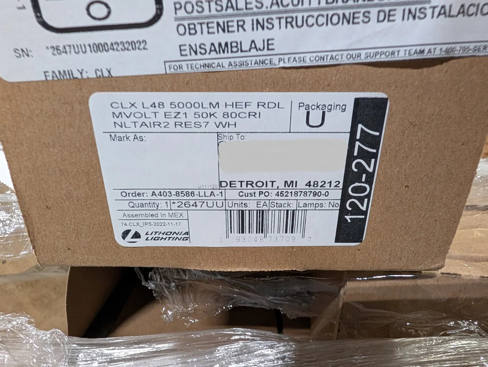 Lithonia Lighting CLX L48 5000LM HEF RDL MVOLT EZ1 50K 80CRI WH Strip Light-New
