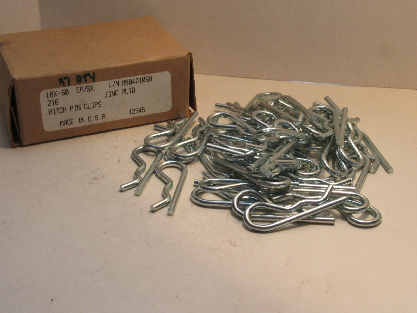 NEW (BOX 47) NO NAME 1BX-50 1BX 216 ZINC PLTD HITCH PIN CLIPS