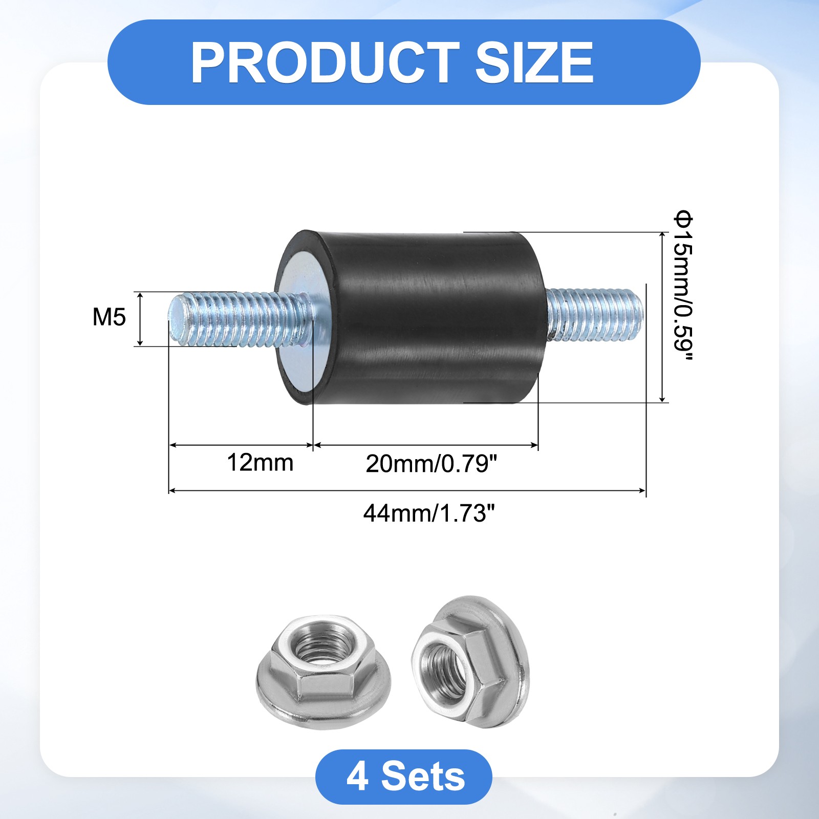 4Pcs M5 x 12mm Rubber Mounts, 20 x 15mm Rubber Vibration Isolator with Nuts
