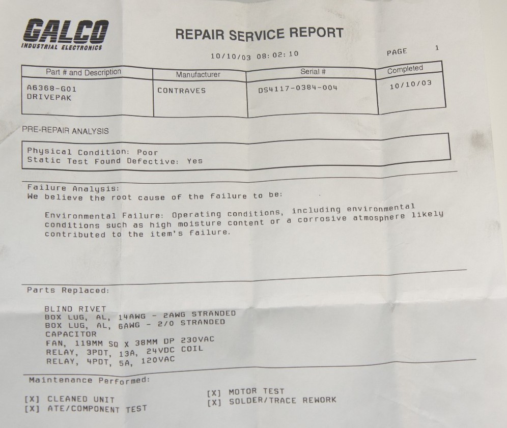 REPAIRED CONTRAVES CSR POWERTRON A6368G01 DRIVEPAK DRIVE 2FDA6368G01 D80103-473