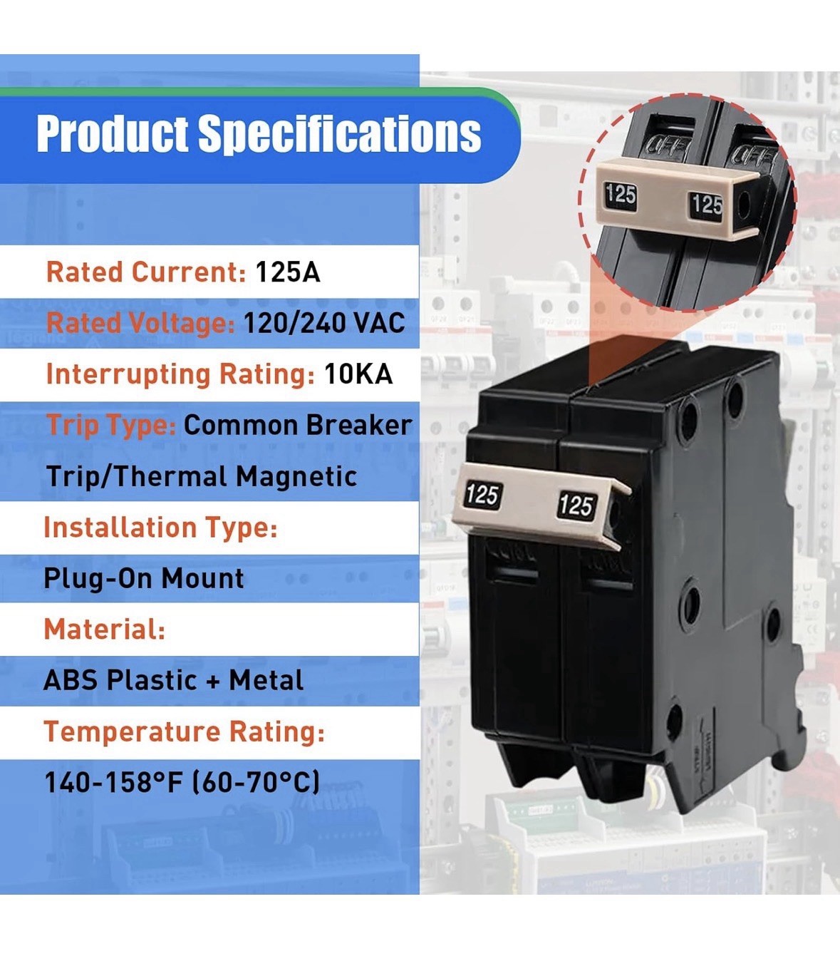 C2125 2-Pole 125-Amp Circuit Breaker, Type C3/4-In Plug-On Molded Case Circuit