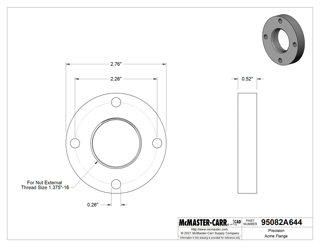 McMaster 95082A644 Precision Acme Flange Nut, 1-3/8-16, Carbon Steel