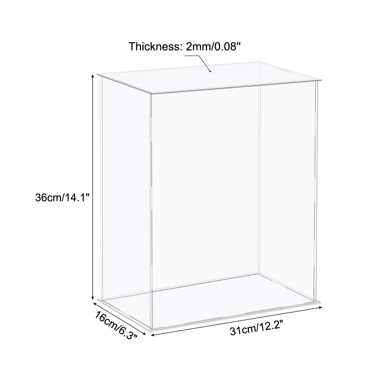 Acrylic Display Case Plastic Box Cube Storage Box Clear 31x16x36cm