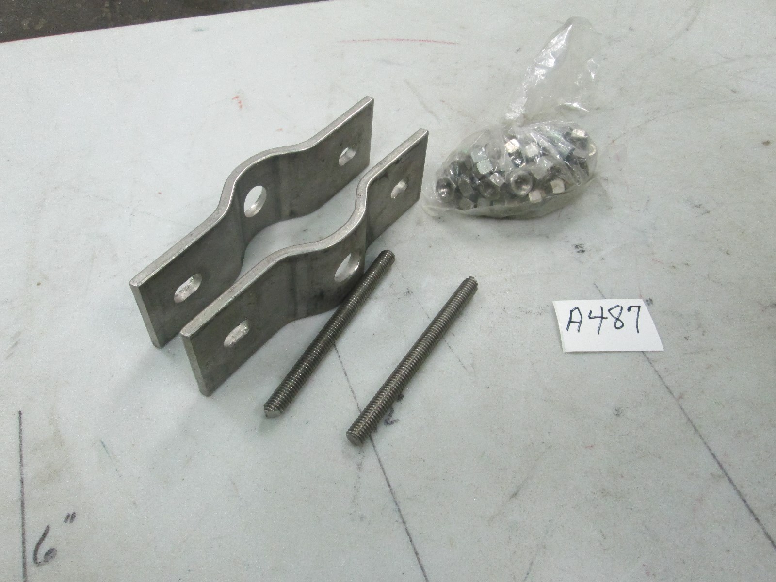 1 (PAIR) S/S Pipe Friction Clamp 1.5″-2″ Pipe Size W/3/8 S/S All Thread (NEW)