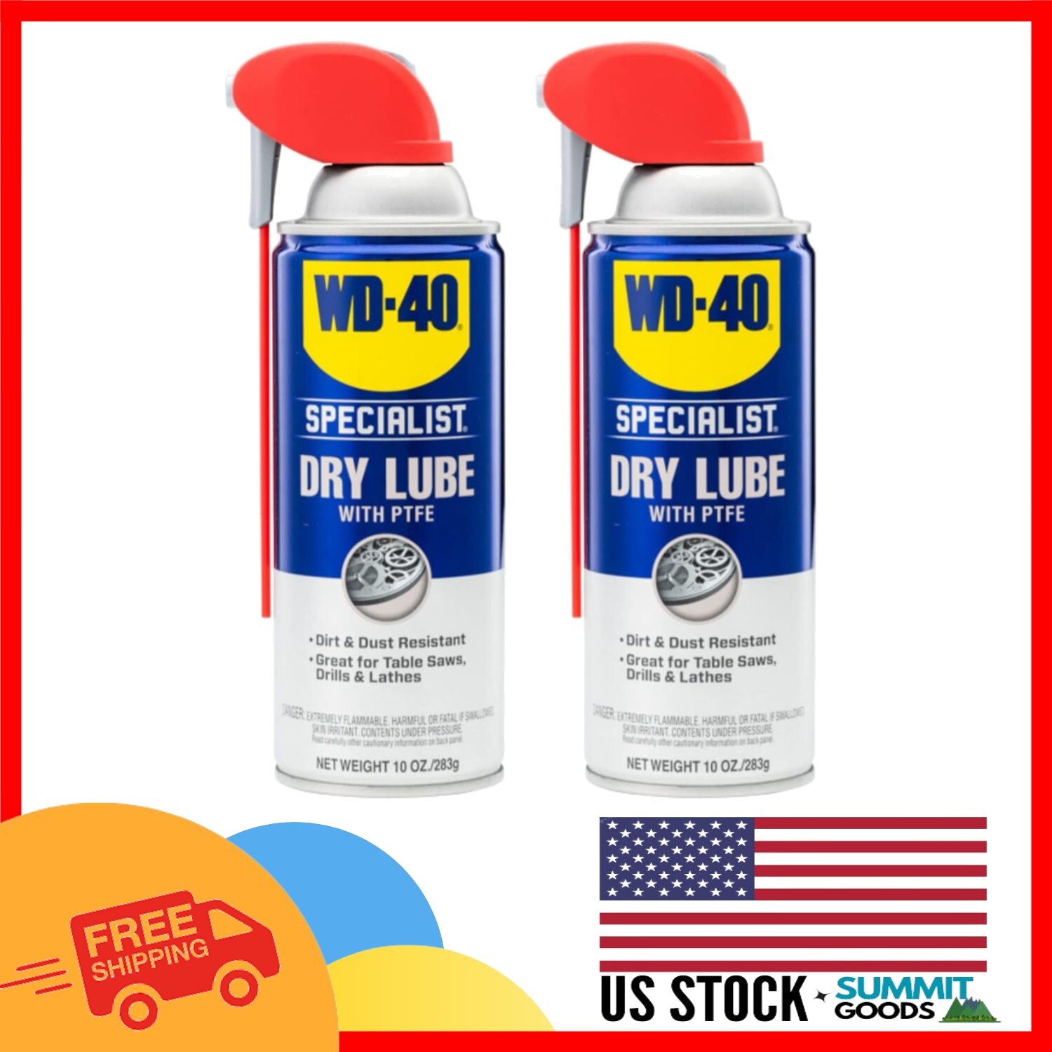 Dry Lube PTFE Spray with Smart Straw – Twin Pack for Tool Longevity 10 Oz.