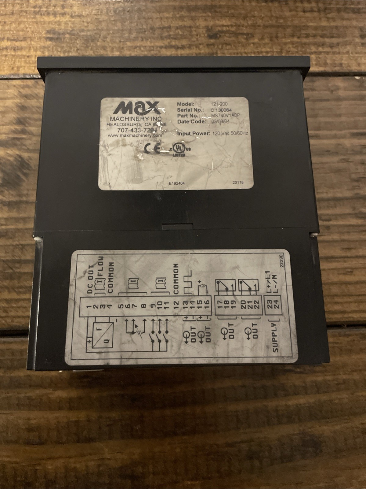 MAX MACHINERY INC 121-200 FLOW INDICATOR CONTROLLER 24VDC 130VAC .4A 50/60HZ