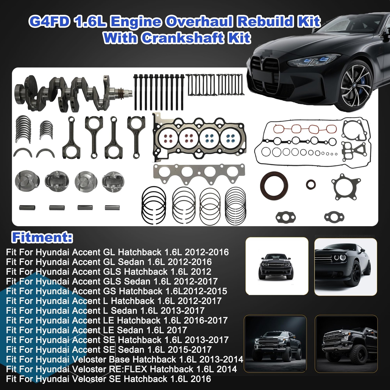 G4FD 1.6 Engine Overhaul Rebuild Kit & Crankshaft Kit with Piston Con-rod Fit…