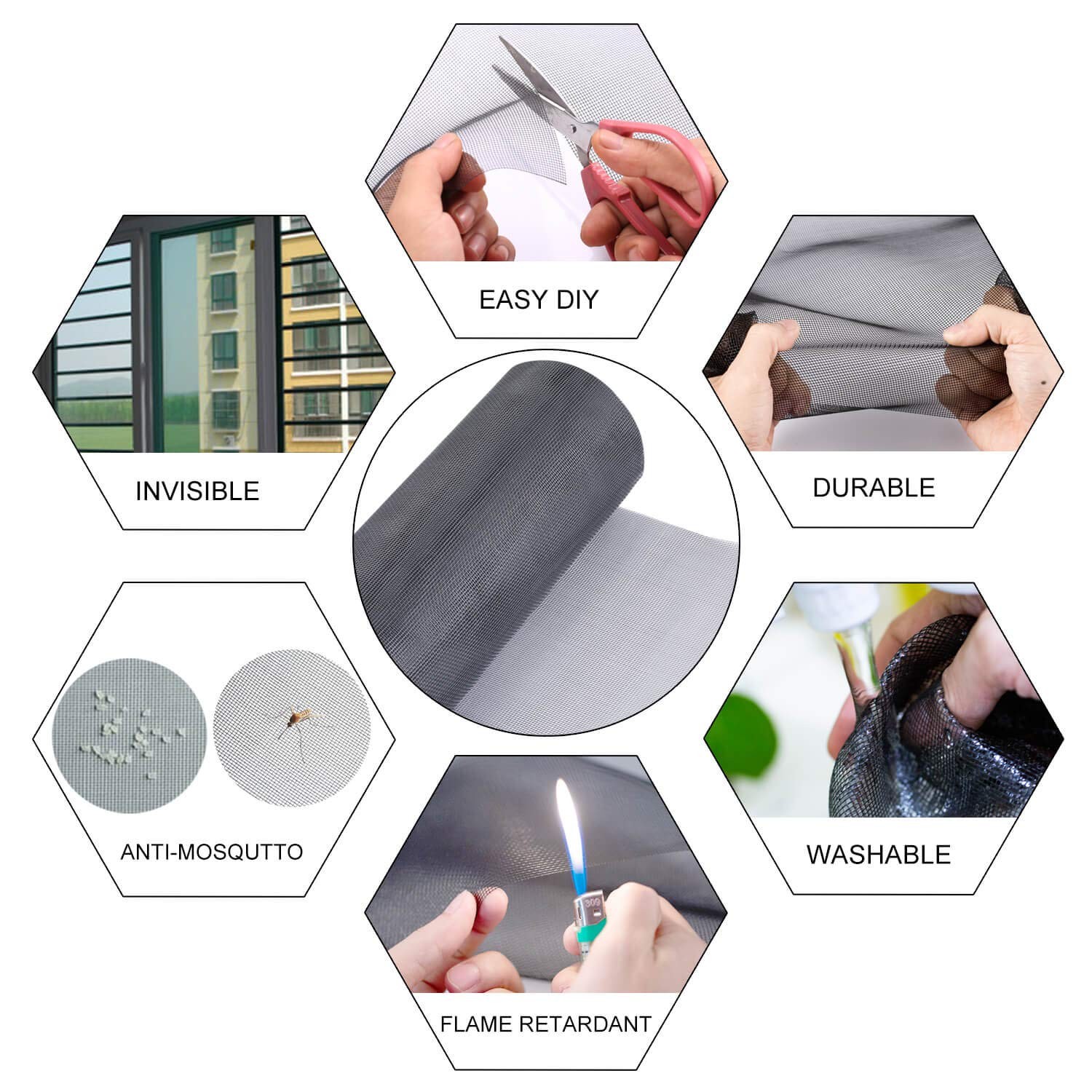 Screen Repair Kit for Windows and Doors 48” x 100″ 48″ x 100″, Gray