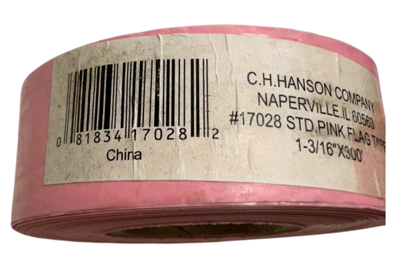 (Box of 5) C.H Hanson 17028 STD Pink Flagging Tape Ribbon, 1-3/16” x 300′