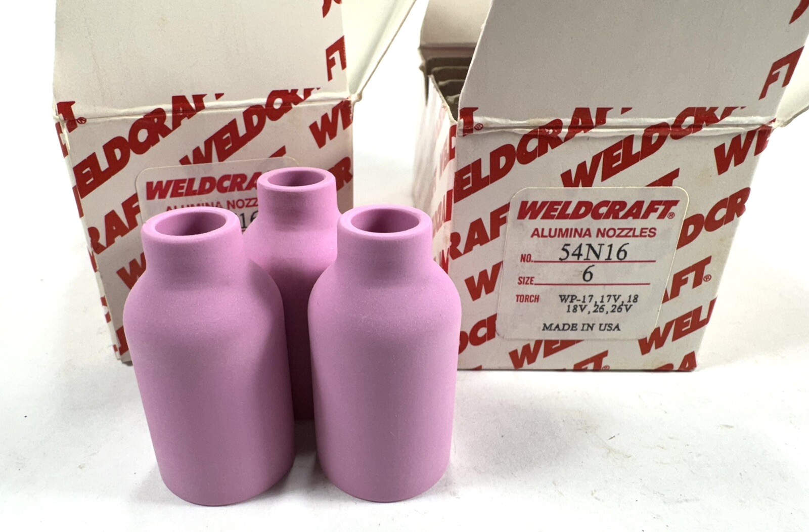 13 Total Weldcraft Alumina Nozzles 54N16 Size 6 – 1 Full box + 3 in Partial Box