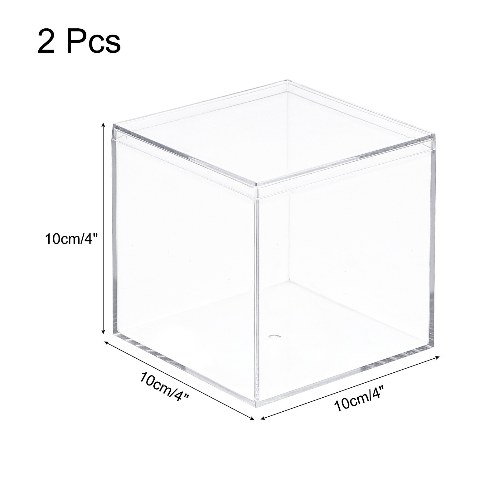 2 x Clear Acrylic Plastic Storage Box Square Cube Display w Lid 9.5×9.5×9.5cm