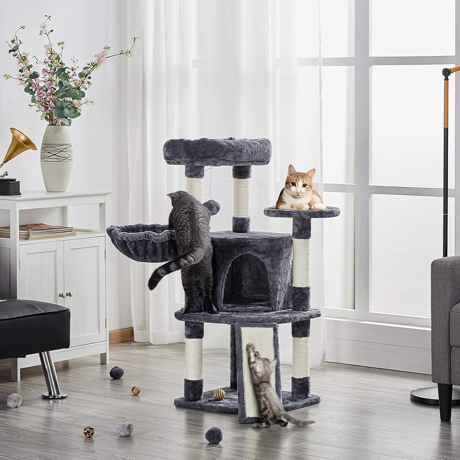 Topeakmart Medium Plush Cat Tree for Small Kittens, Dark Gray