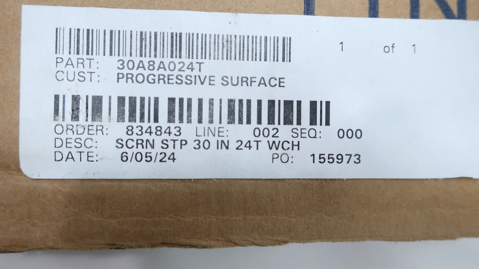 Sweco 30A8A024T Stainless 30in Screen 24t Wch